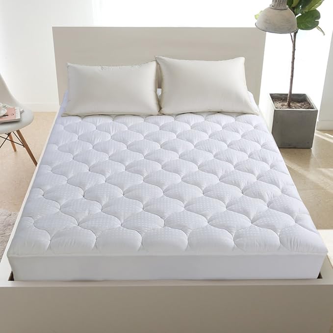 LEISURE TOWN Cotton King Mattress Pad Fitted Quilted Mattress Cover Pillow Top Mattress Topper Cooling Soft Breathable Mattress Protector with 8-21 Deep Pocket,Machine Washable (78x80 White)