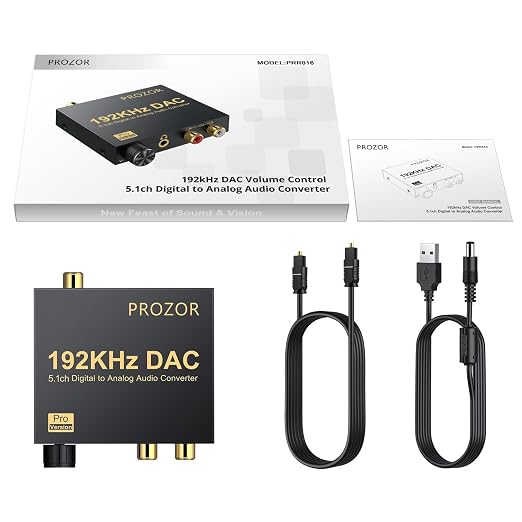 PROZOR 192kHz Digital to Analog Audio Converter - Converts Dolby AC-3 DTS 5.1CH Digital Audio to Stereo Analog Output, Optical to L/R DAC Decoder, DAC Converter SPDIF TOSLINK to Stereo L/R & 3.5mm
