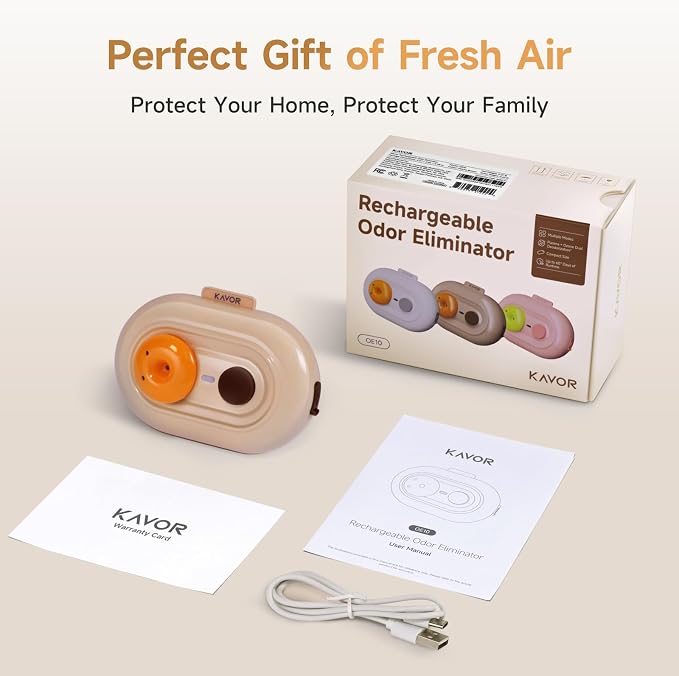 Refrigerator Deodorizer, Rechargeable Odor Eliminator | Safe low ozone ≤0.05ppm, 60-day run, 3 modes for car closet shoes fridge pet, outperforms baking soda & activated carbon