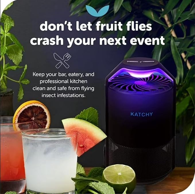 The Original Katchy Indoor Insect Trap - Fan Powered with UV Light - Fruit Fly Traps for Indoors - for Fruit Flies, Gnats, Mosquitoes, Moths (Black)