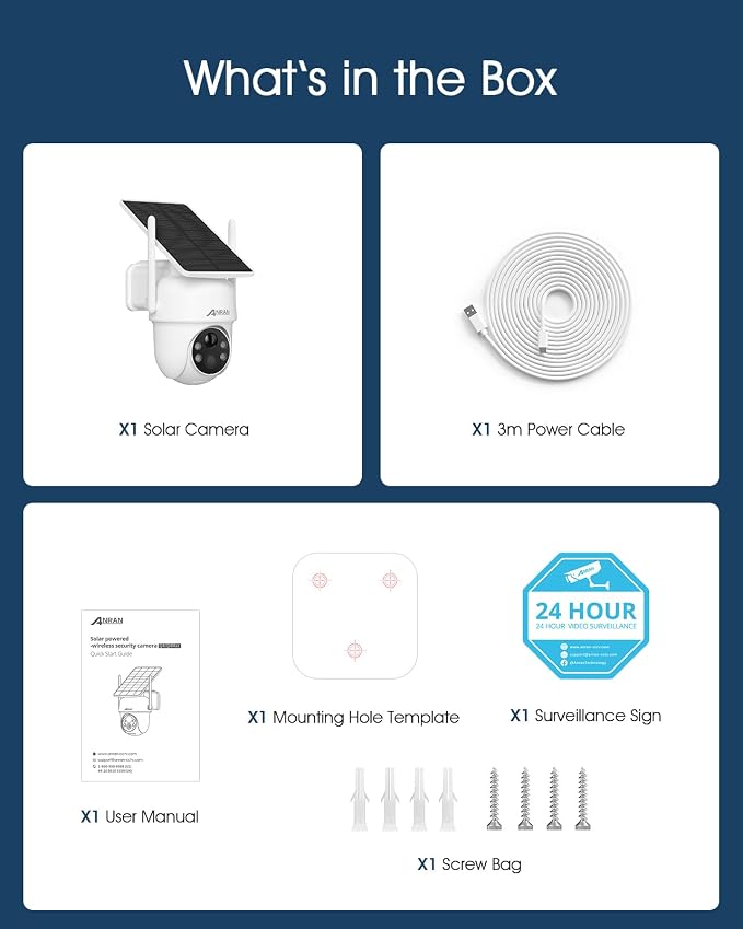ANRAN Solar Security Cameras Wireless Outdoor,2K Cameras for Home Security with Fixed Solar Panel, 360° PTZ for Home Surveillance,2.4G WiFi, PIR Human Detection, 3MP Color Night Vision, 2-Way Talk