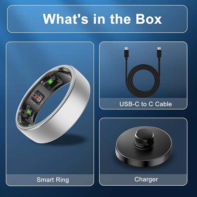 Smart Ring for Women Men,Fitness Tracker Ring with Sleep Monitor,Heart Rate,Blood Oxygen,Steps,Calories Tracker,IP68 Waterproof Smart Rings,5-7 Days Battery Life for iOS Android,No App Fee(Silver,9)
