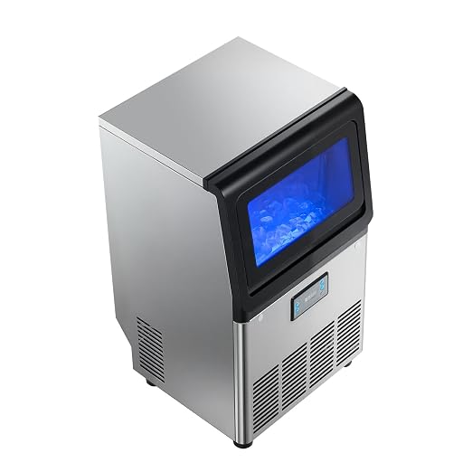 VEVOR Commercial Ice Maker Machine, 90 lbs/24h with 13 lbs Storage Capacity, Dual Water Inlet Countertop/Freestanding/Under Counter, Stainless Steel Ice Maker with LED Display, for Home Bar