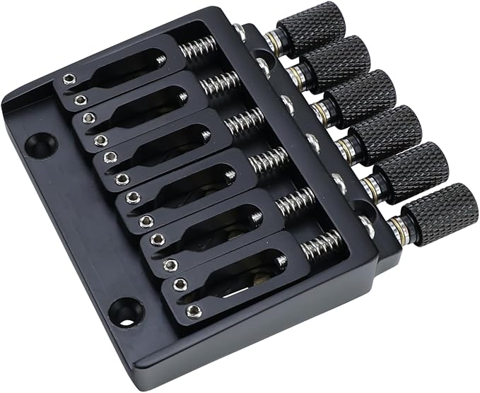 Headless Electric guitar Bridge with Brass Saddles Fixed Bridge for 6 String Headless Electric Guitar Replacement Parts (Matte Black)
