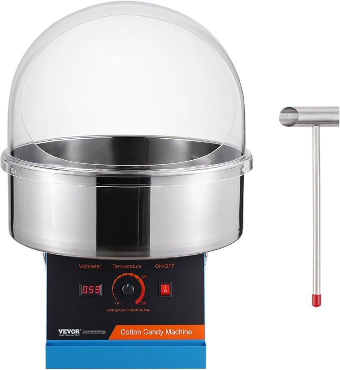 VEVOR Cotton Candy Machine Commercial, 1000W Electric Floss Maker with Cover, Stainless Steel Bowl, Sugar Scoop, Storage Drawer, Perfect for Home, Carnival, Kids Birthday, Family Party, Blue