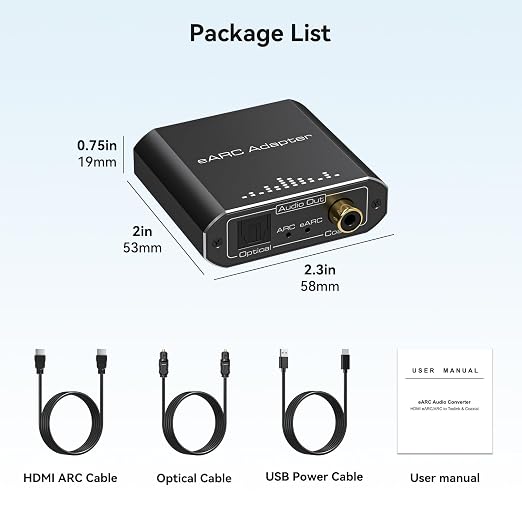 VPFET HDMI eARC Audio Extractor Only Work for HDTV ARC/eARC Audio Adapter Converter HDTV Audio Transmitted via Toslink+Coaxial ports Support 192KHZ for Soundbars Home Theaters and Audio Systems No CEC