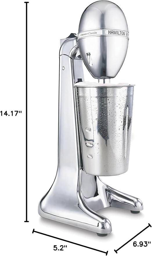 Hamilton Beach DrinkMaster Electric Drink Mixer, Retro Milkshake Maker & Milk Frother, 2 Speeds, Extra-Large 28 oz. Stainless Steel Cup, Classic Chrome