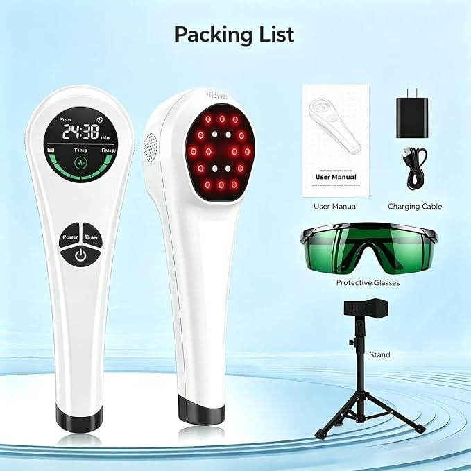 Handheld Red Light Therapy Device - 650nm & 808nm Dual Wave Rechargeable, Portable Cold Laser for Pain Relief in Humans & Pets