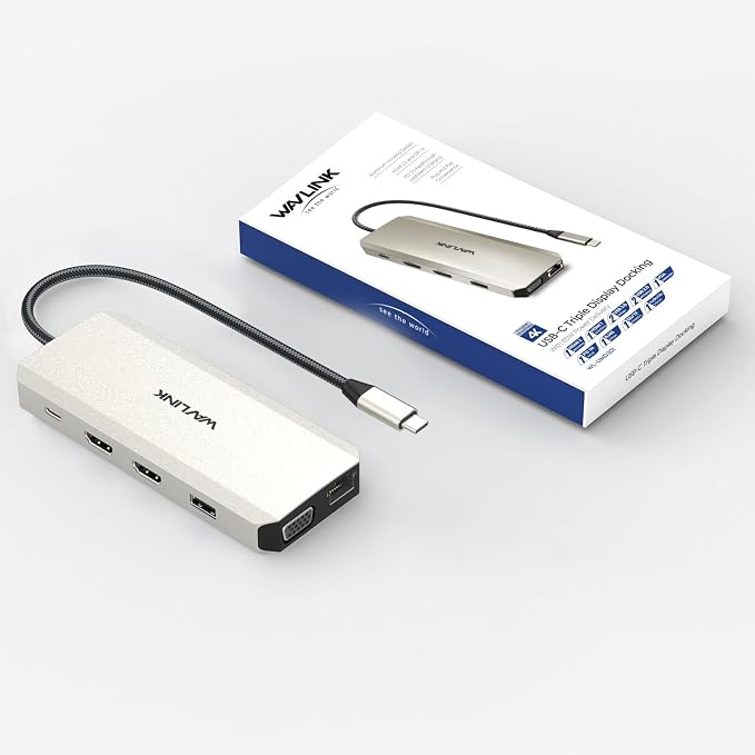 WAVLINK USB C Docking Station Dual Monitor for Dell HP Surface Lenovo Laptop, Triple Display USB-C Hub Multiport Adapter Dongle with 2 HDMI, VGA, Ethernet,100W PD, 5 USB, SD/TF Card Reader,Audio
