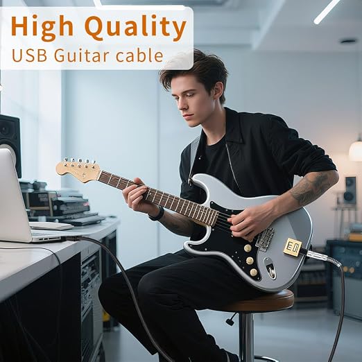 USB Guitar Cable USB to 6.35mm 1/4 Inch TS Audio Cable Guitar to Pc Interface for Instruments Recording Electric Guitar Cord 1/4 Inch Instrument Cable for Guitar, Bass and More - 10FT/3.1M