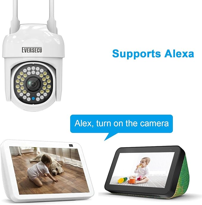 EVERSECU HD 2K 3.0MP WiFi Home Security Camera, Pan/tilt, Humanoid Auto Tracking, 2 Way Audio, Night Vision, Compatible with Alexa, Baby Monitor Elder Pet Camera