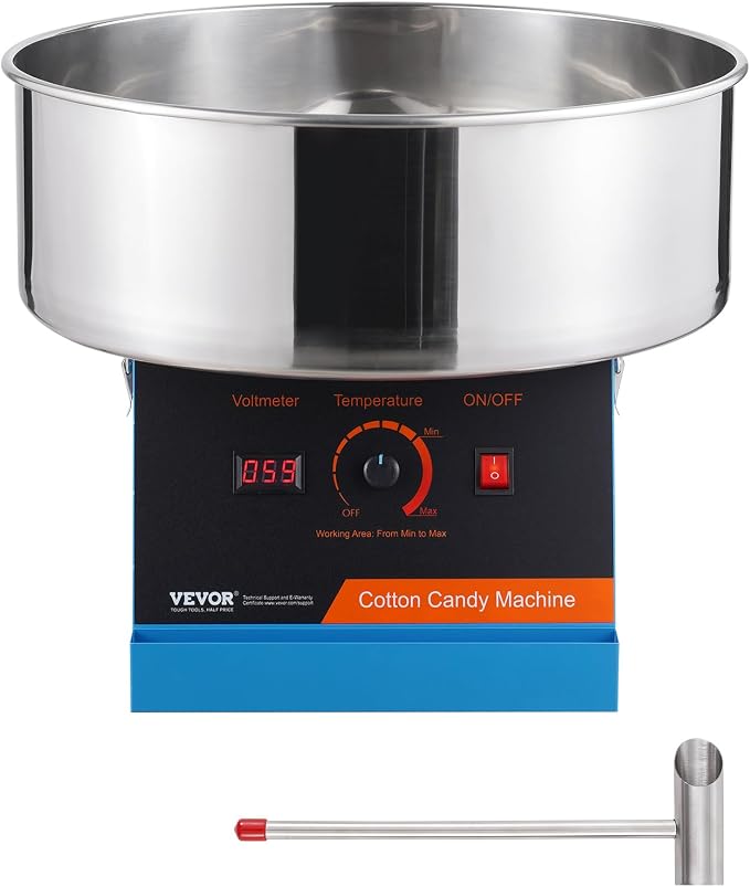 VEVOR Cotton Candy Machine Commercial, 1000W Electric Floss Maker with Stainless Steel Bowl, Sugar Scoop, Storage Drawer, Perfect for Home, Carnival, Kids Birthday, Family Party, Blue