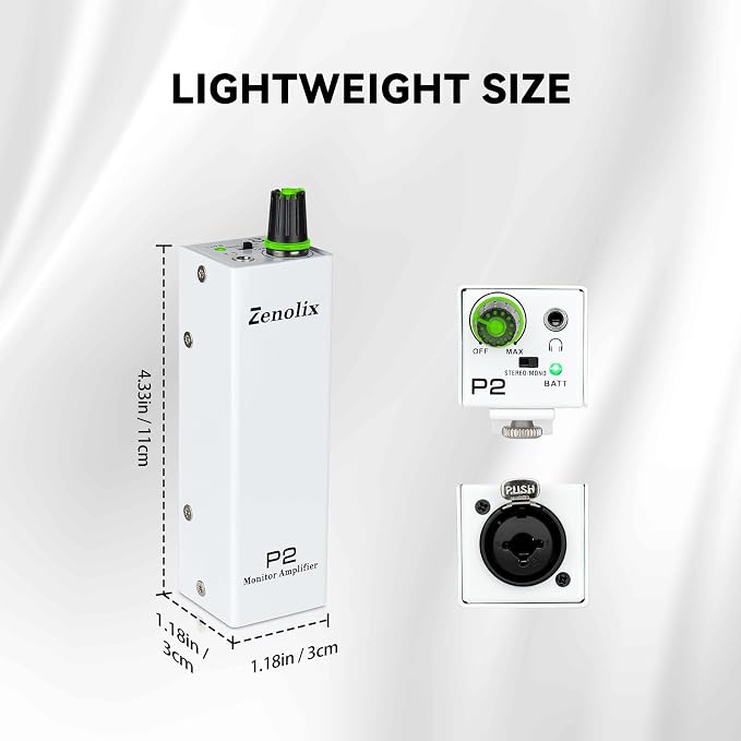 P2 Portable in Ear Monitor Amplifier, Headphone Amp with XLR/TRS Inputs 3.5mm Output, Headphone Amplifier with Durable Belt Clip, Stereo/Mono Switch for Drummers, Guitar, Keyboardists