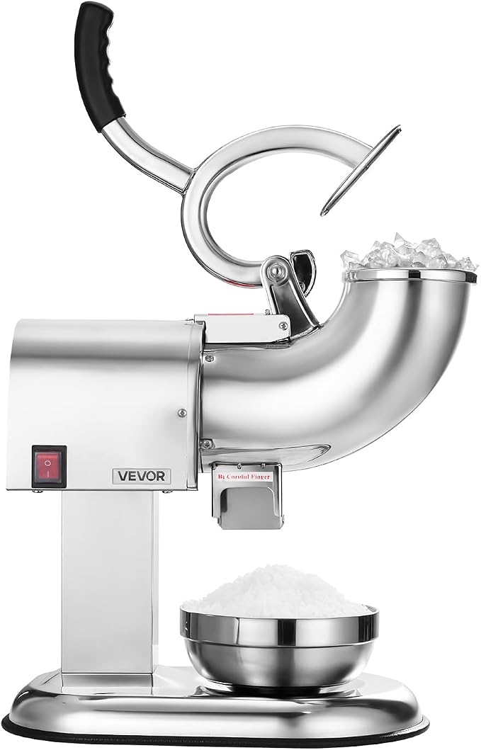 VEVOR Ice Crusher Machine, 440lbs Per Hour Electric 4 Blades Snow Cone Maker, All Stainless Steel Shaved Ice Machine with Bowl and Cover, 350W 1400RPM Ice-Shaver for Home and Commercial Use, Silver