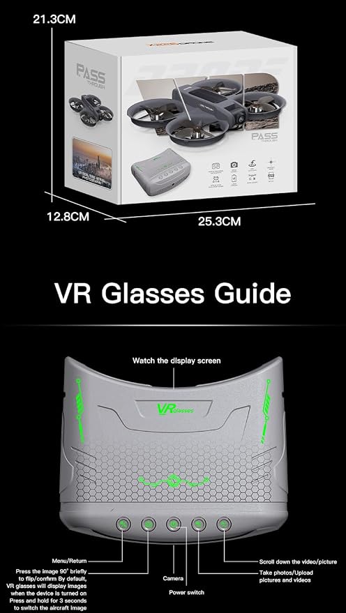 VR FPV Drone with Camera and VR Glasses for Beginners, Brushless Motor, Altitude Hold, Optical Flow Positioning, One Key Takeoff/Landing, APP Control, First-Person View Drones, RC Quadcopter with LED Lights 2 Batteries, Beginners Friendly Drones Cool G...