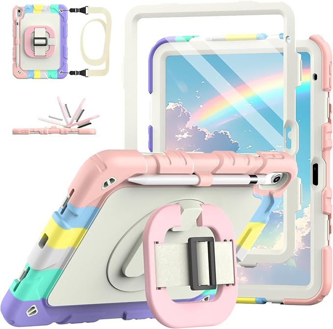 Grifobes for iPad A16 11th/10th Generation Case 2025/2022, for 11 Inch/10.9 Inch iPad Case Cover with Screen Protector, 360°Rotate Stand, Hand & Shoulder Strap, Pencil Holder, Camouflage