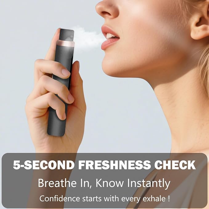 Bad Breath Tester, Portable Oral Odor Detector with MEMS Sensor, Pop-Up Hygienic Probe, 4-Level Breath Odor Check, USB-C Rechargeable Breath Tester for Daily Oral Care, Black