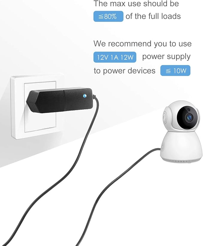 ALITOVE DC 12V 1A Power Supply 12W AC Adapter 100~240V 50-60hz to 12 Volt 1Amp 0.5A Transformer DC 12V Power Cord 5.5 x 2.5mm 2.1mm Plug for LED Strip Light CCTV Security Camera and More