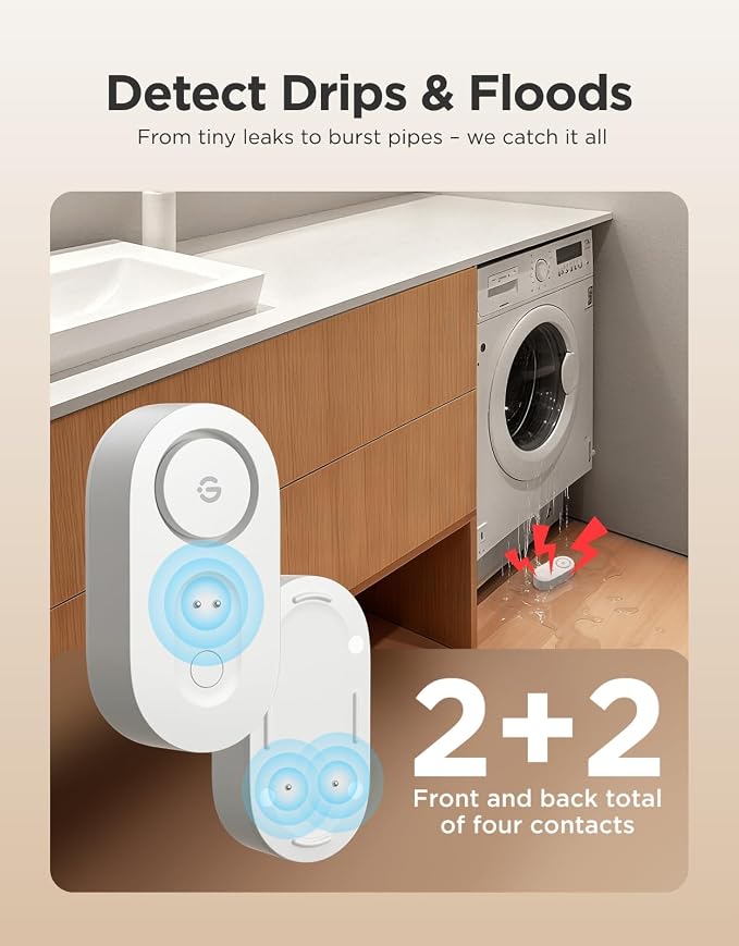 GoveeLife Upgraded Smart Water Leak Detector 1s with 1804 ft Ultra-Long Range, WiFi Water Sensor with SMS/Email/APP Push and Sound Alarm,5-Year Battery Life, 1 Pack, Suit for Home, Basement, Kitchen