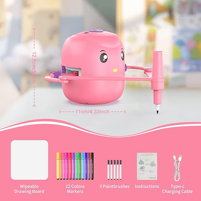 CYJBE Interactive Educational Drawing Robot for Kids - Montessori Learning Toy with 150 Word Cards, Voice Interaction, Ages 5+ (Pink)