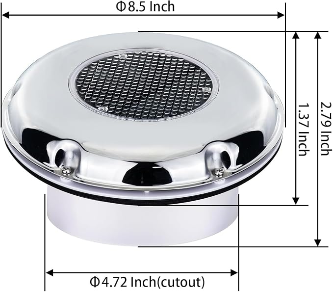 Solar Powered Ventilation Fan Exhaust Stainless Steel with Battery Switch for Marine Boat Waterproof 8.5 Inches