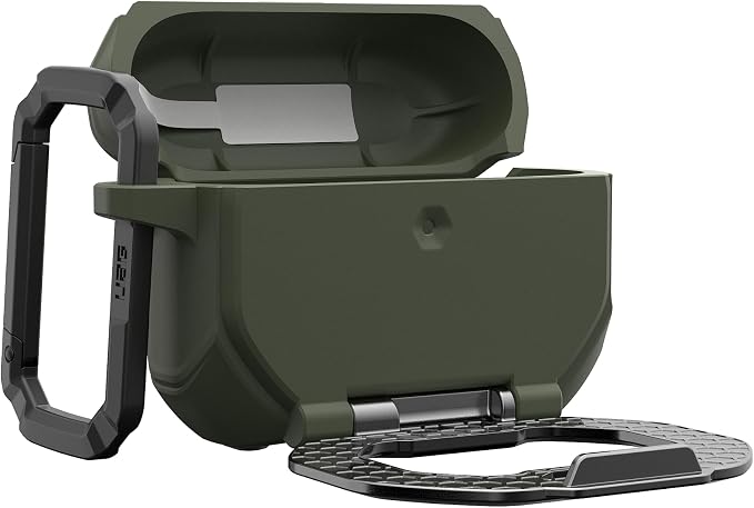 URBAN ARMOR GEAR UAG Designed for AirPods Pro 3rd Gen Case - Built-in Phone Stand Detachable Carabiner Clip Rugged Military Grade Drop Proof Protective Cover, Monarch Olive Drab/Silver