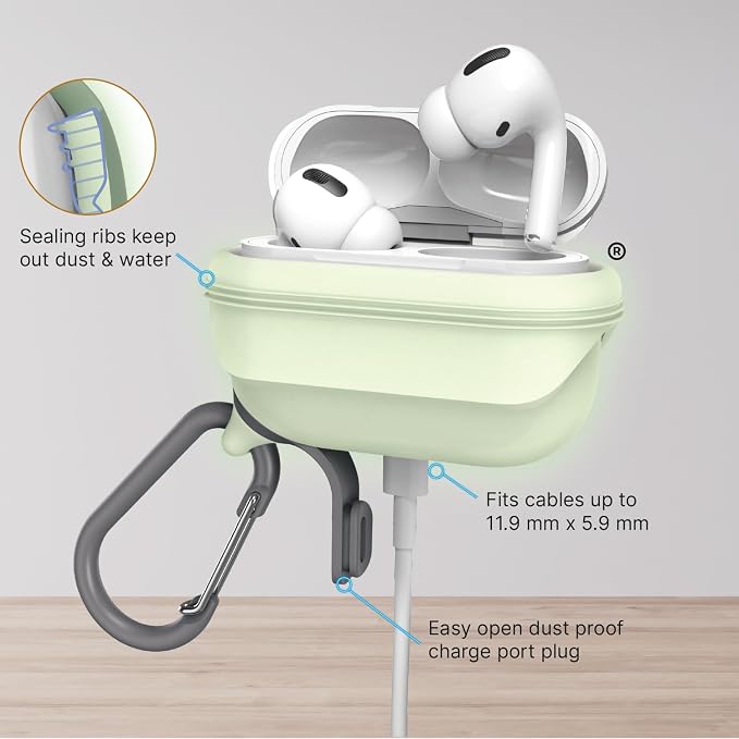 Catalyst Case for AirPods Pro 3, Waterproof IP67 & Drop-Proof Silicone Case Cover for Apple Airpod Pro 3, Wireless Charging Compatible, One-Piece Design with Carabiner for Active Lifestyles