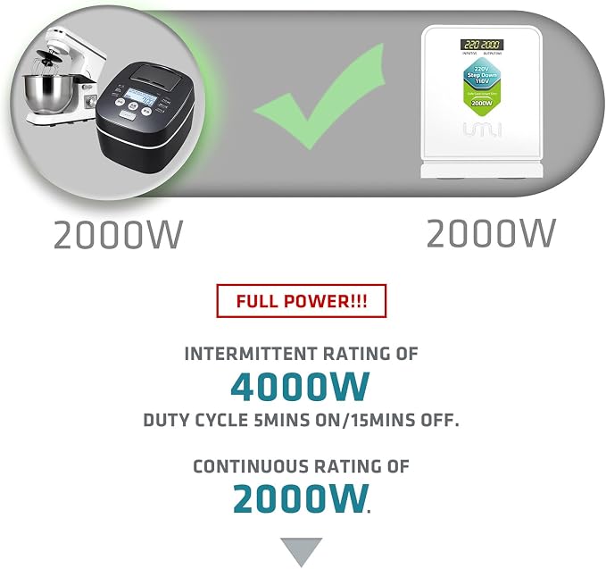 UMI 2000W Step Down Voltage 220v to 110v Converter, Heavy Duty Power Converter, Power Transformer with Auto Mode for Large Capacity Equipment, Step Down 220v to 110v - US to Europe Voltage Converter