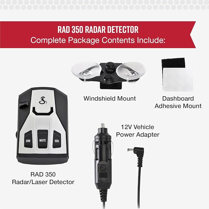 Cobra RAD 350 Laser Radar Detector - Long Range, False Alert Filter, OLED Display, Black