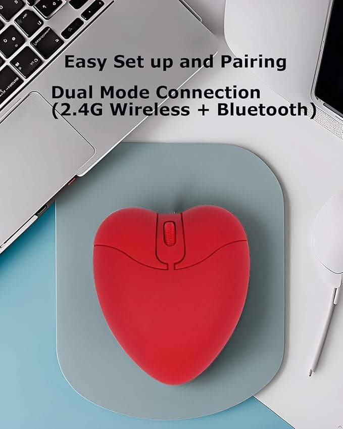 Wireless Mouse Cute Pig Design Bluetooth Dual Mode Portable Compact Lightweight Silent Optical Kawaii Mice Kids Girls Student School Office Gift,Cute Red Love Heart Shape Wireless Bluetooth Mice