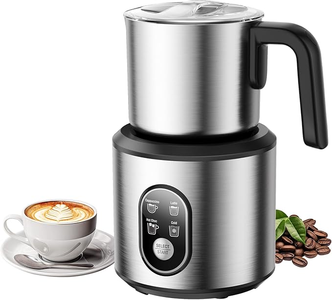 Milk Frother and Steamer, 4-in-1 Automatic Hot and Cold Foam Maker with Detachable Stainless Steel Milk Jug, 500W Milk Warmer for Latte, Cappuccinos, Macchiato, and Hot Chocolate