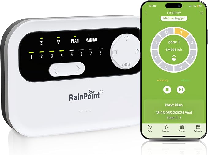 RAINPOINT 6 Zone Sprinkler Controller , Local Weather Based, WiFi / Voice Control Smart Sprinkler Controller
