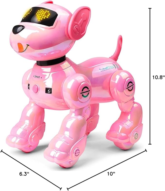 VATOS Rechargeable Robot Dog for Kids, Remote Control Robotic Dog with Programmable, 17 Interactive Functions & Volume Adjustable, Singing Dancing Robot Dog Toy Gift for Girls 3-8 Years Old, Pink