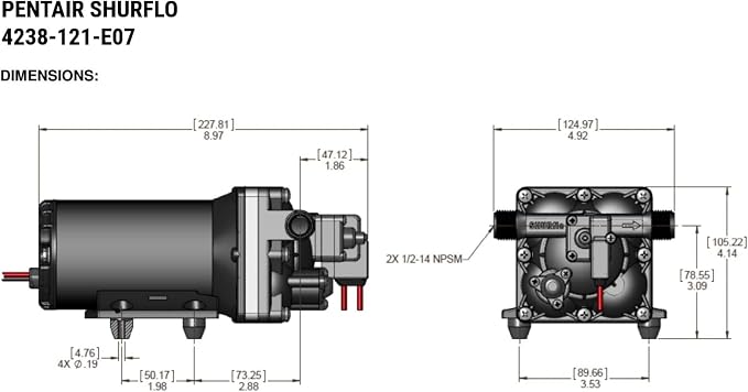 PENTAIR SHURFLO 4238-121-E07 Blaster II Washdown Pump, 12V Marine Diaphragm Pump, 3.5 GPM 45 PSI, Self Priming for Boat Deck RV Fresh Saltwater Cleaning