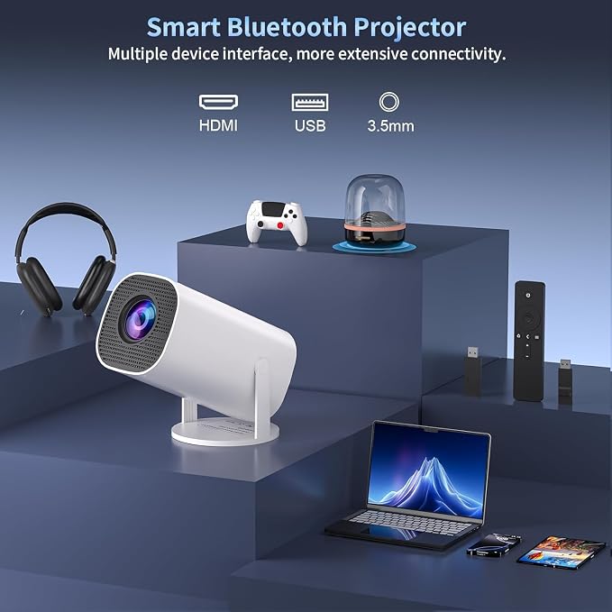 Mini Projector with WiFi and Bluetooth, Portable Outdoor Movie Projector Supports 4K/8K with Android System, Smart Proyector for Home Theater, Business Presentation, Gmaing