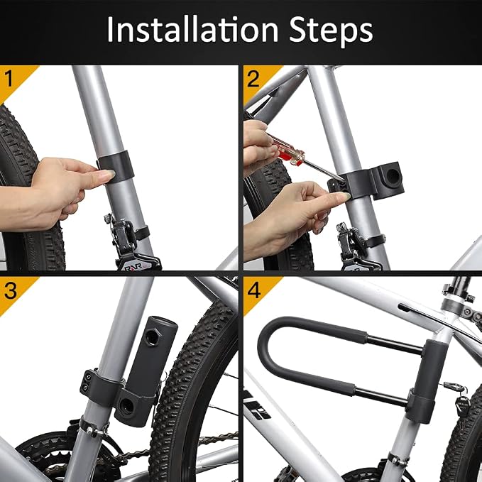 Bike U Lock Heavy Duty Bike Lock Bicycle U Lock, 16mm Shackle and 4ft/6ft Length Security Cable with Sturdy Mounting Bracket for Bicycle, Motorcycle and More