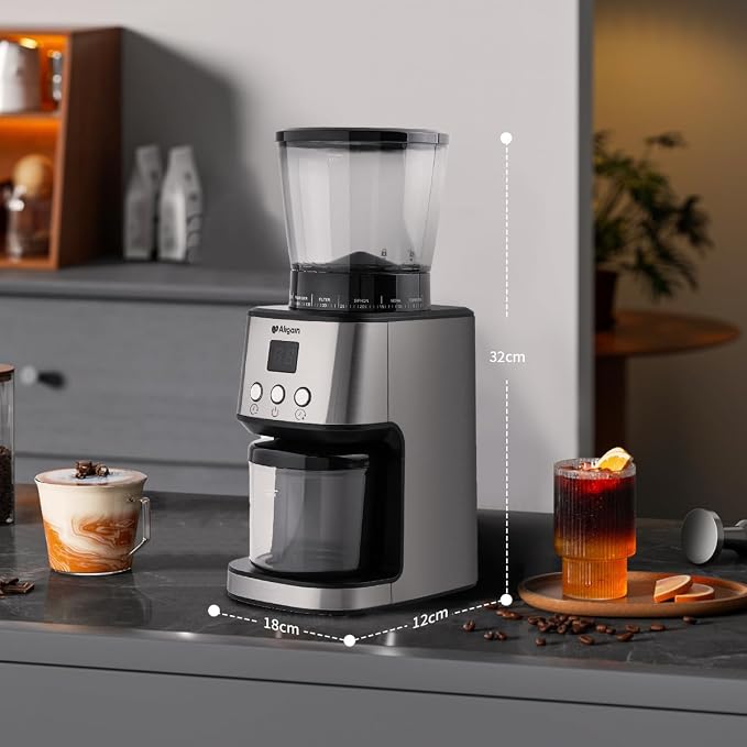 Stainless Steel Burr Coffee Grinder with 51 Grind Settings,Grind Timer,Electric Coffee Grinder for Espresso/Drip/Pour Over/Cold Brew/French Press Coffee Maker,120V/165W