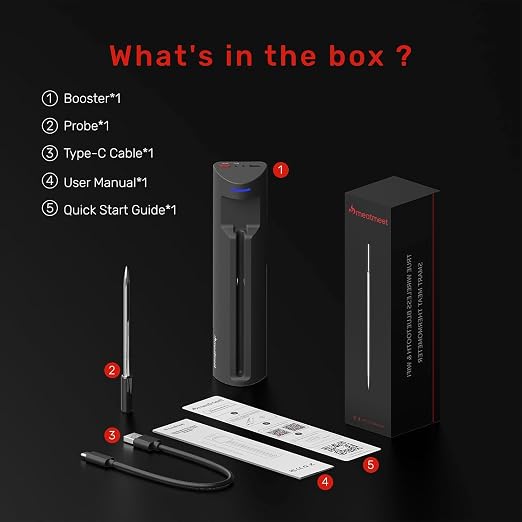 WiFi Wireless Bluetooth Meat Thermometer Digital, Smart AI Powered Cooking Thermomer with APP Control, IP67 Waterproof Meat Probe for BBQ, Oven, Grill, Smoker (Pro)