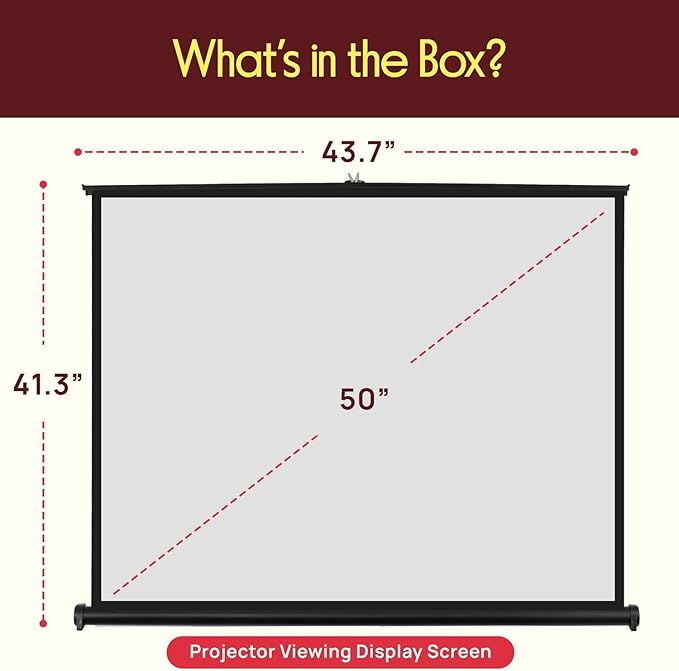 Pyle 50 Inches Projector Screen Portable Floor Standing Fold-Out Roll-Up Tripod Manual, Mobile Movie Screen, Home Theater Cinema Wedding Party Office Presentation, Quick Assembly - PRJTP53,White