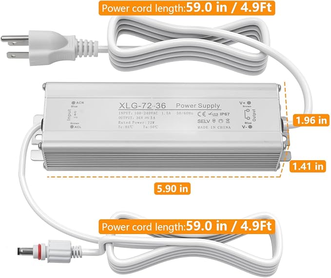 36V Waterproof Power Adapter Compatible with Govee H705D H705E H705F Permanent Outdoor Lights White Power Supply Cord Charger