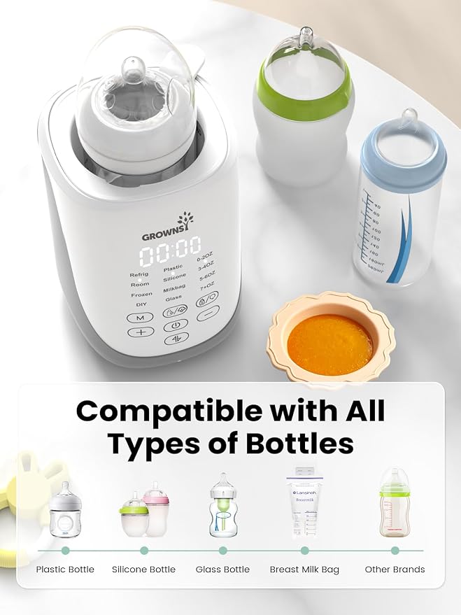 Grownsy Nutri Bottle Warmer with Innovative Auto-Lift Feature, Retain Fullest Nutrients Compact Baby Bottle Warmer, Fast & Even Heat, Always Right Temperature, Night Light for Nighttime Breastfeeding