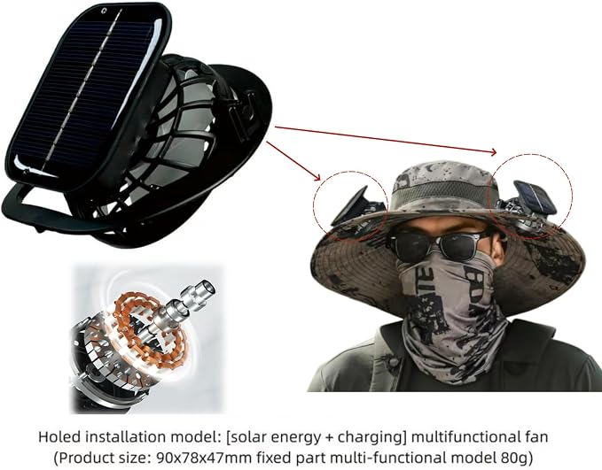 Wide Brim Solar Fan Outdoor Fishing Hat,Waterproof Hat with Two Solar Fan for Men/Women,Solar Fan Hat UPF50+