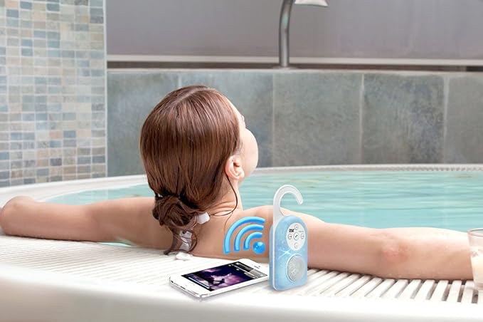 PYLE PWPBT10BL Bluetooth Wireless Waterproof Shower Speaker with Built-In Mic for Call Answering (Blue)