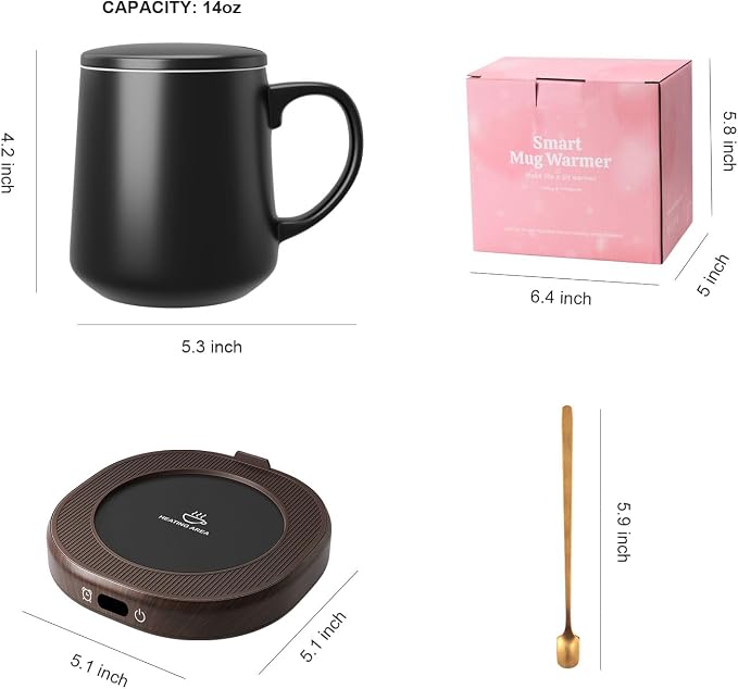 Coffee Mug Warmer & Mug Set for desk, Smart Auto Shut Off Electric Cup Warmer for Office & Home, 4-Temperature Setting Coffee Heating Mug Candle Heater Tea Beverage Warmer Plate for Men Women Birthday