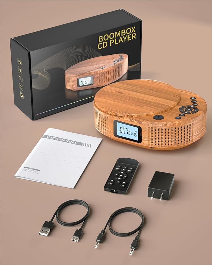 CD Player Portable, FELEMAN Upgraded Portable CD Player & Bluetooth Speaker 2 in 1 Combo, Rechargeable Boombox CD Players for Car/Home with Remote Control, FM Radio, Support AUX/USB, Headphone Jack