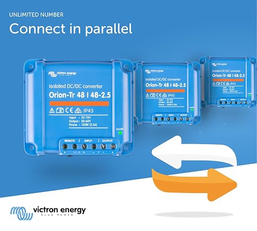Victron Energy Orion-Tr DC to DC Converter - 48/48-Volt 2.5 amp 120-Watt | IP43 Protected, for Dual Battery Systems, Isolated