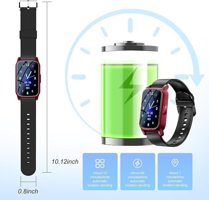 Senior GPS Smart Watch with Fall Detection - 4G LTE Elderly Smartwatch with Real-Time Location, SOS Alerts, and IP67 Waterproof - Ideal for Dementia/Alzheimer’s Safety (Matte Red)