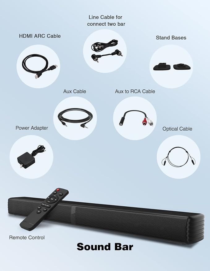 Puxinat 2 in 1 Separable Sound Bar for Smart TV, 2.2 Channel 32Inch Bluetooth 5.0 TV Speaker for Surround Sound System, Built-in Dual Subwoofer, Bass Adjustable, Remote Control Included(Sound Bar)
