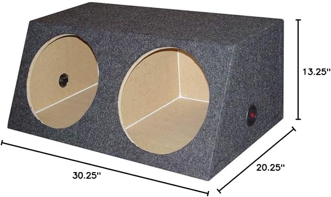 Q Power Dual 12-Inch Sealed Angled Subwoofer Box, Offers 1.2 Cubic Feet of Airspace Per Chamber, Solid 5/8-Inch MDF Construction