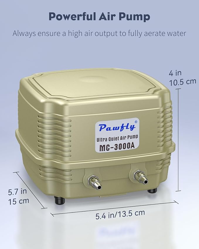 Pawfly Aquarium Air Pump 254 GPH Dual Outlets Fish Tank Air Pump for Tanks up to 300 Gallons Adjustable Quiet Oxygen Pump Fish Tank Aerator with Airline Tubing and Check Valves